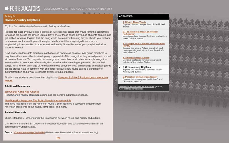 Pbs Teachers: Cross Country Rhythms (A Lesson on American Identity) Unit Plan Pbs Teachers: Cross Country Rhythms (A Lesson on American Identity) Unit Plan
