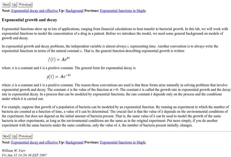 Wpi: Exponential Growth and Decay Handout Wpi: Exponential Growth and Decay Handout