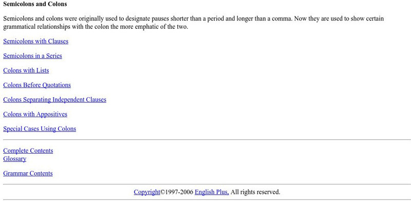 English Plus: Semicolons and Colons Handout English Plus: Semicolons and Colons Handout