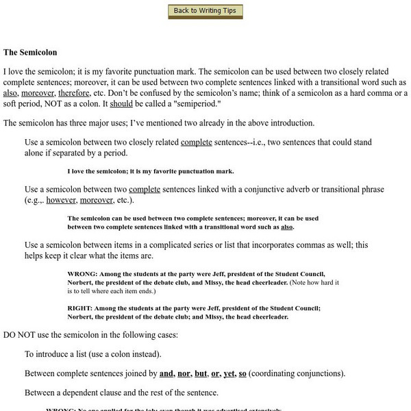 Saint Michael's College: Semicolon and Colon Handout Saint Michael's College: Semicolon and Colon Handout