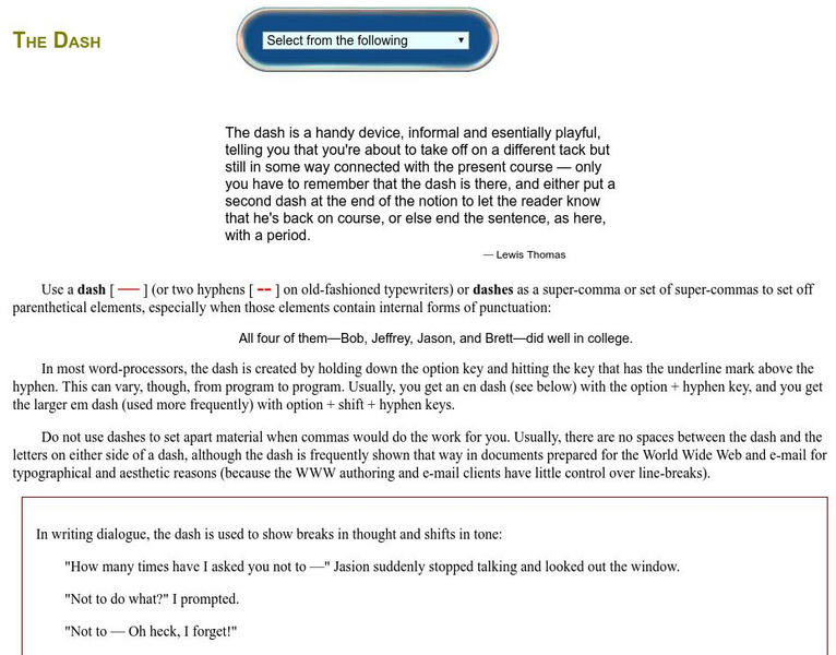 Guide to Grammar and Writing: The Dash Handout Guide to Grammar and Writing: The Dash Handout