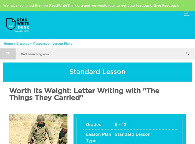 Read Write Think: Worth Its Weight Letter Writing With "The Things They Carried" Lesson Plan Read Write Think: Worth Its Weight Letter Writing With "The Things They Carried" Lesson Plan