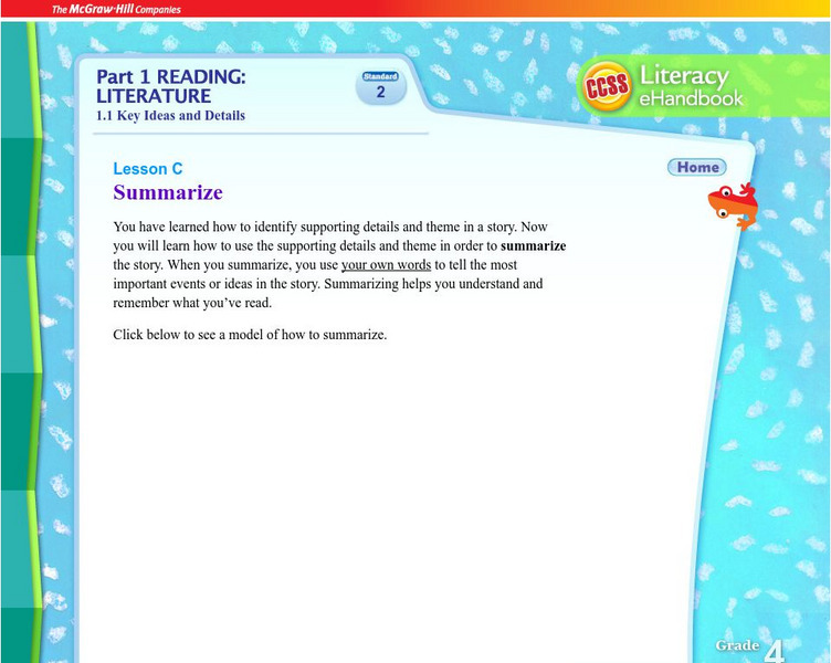 Mc Graw Hill: Part 1 Reading: Literature: Summarize Unit Plan