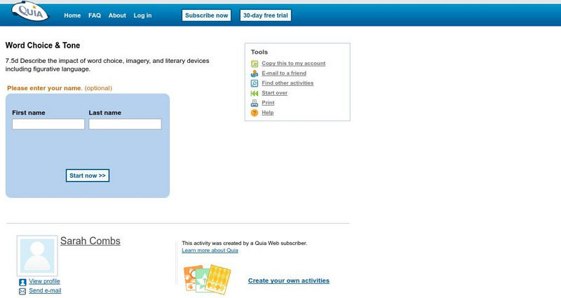 Quia: Word Choice and Tone Quiz Unknown Type Quia: Word Choice and Tone Quiz Unknown Type
