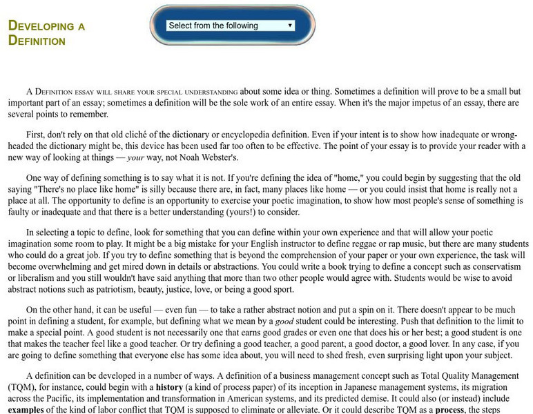 Guide to Grammar and Writing: Developing a Definition Activity