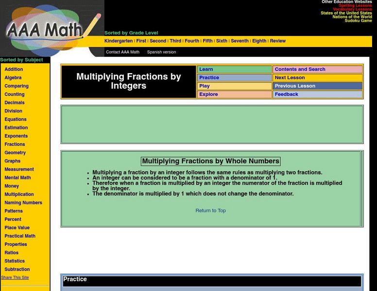 Aaa Math: Multiplying Fractions by Whole Numbers Unit Plan Aaa Math: Multiplying Fractions by Whole Numbers Unit Plan