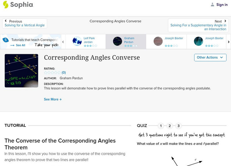 Sophia: Corresponding Angles Converse: Lesson 6 Instructional Video
