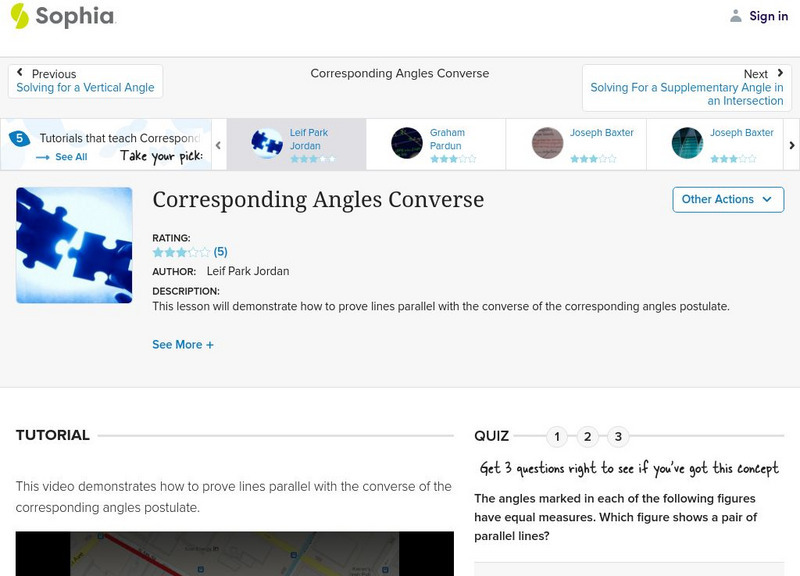 Sophia: Corresponding Angles Converse: Lesson 1 Instructional Video