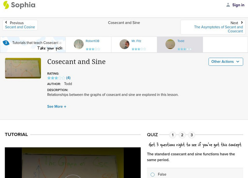 Sophia: Cosecant and Sine: Lesson 1 Instructional Video