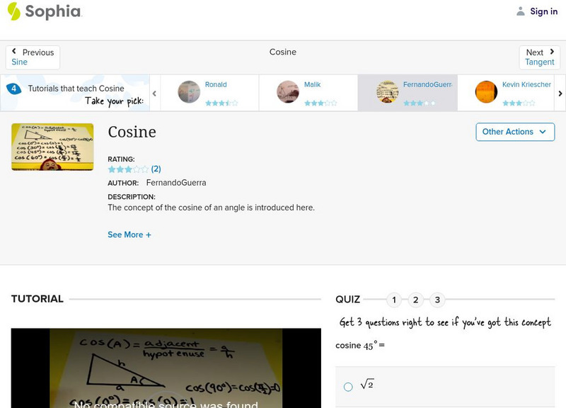 Sophia: Cosine: Lesson 4 Instructional Video Sophia: Cosine: Lesson 4 Instructional Video