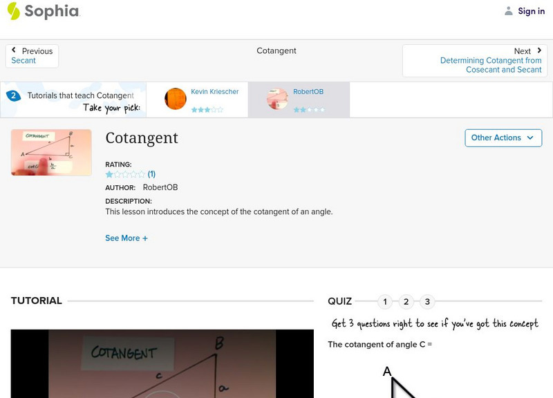 Sophia: Cotangent: Lesson 4 Instructional Video