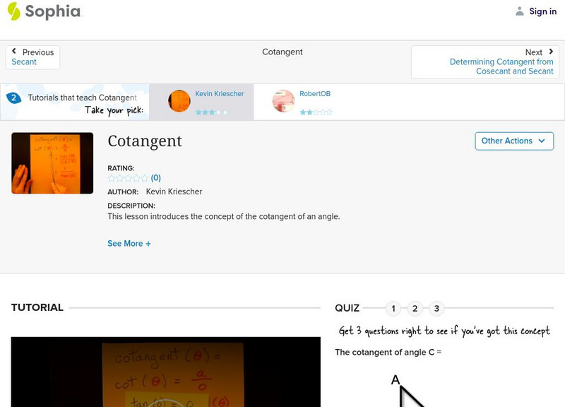 Sophia: Cotangent: Lesson 1 Instructional Video