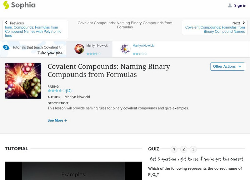 Sophia: Covalent Compounds: Naming Binary Compounds From Formulas: Lesson 2 Instructional Video