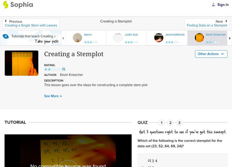 Sophia: Creating a Stemplot: Lesson 2 Instructional Video Sophia: Creating a Stemplot: Lesson 2 Instructional Video