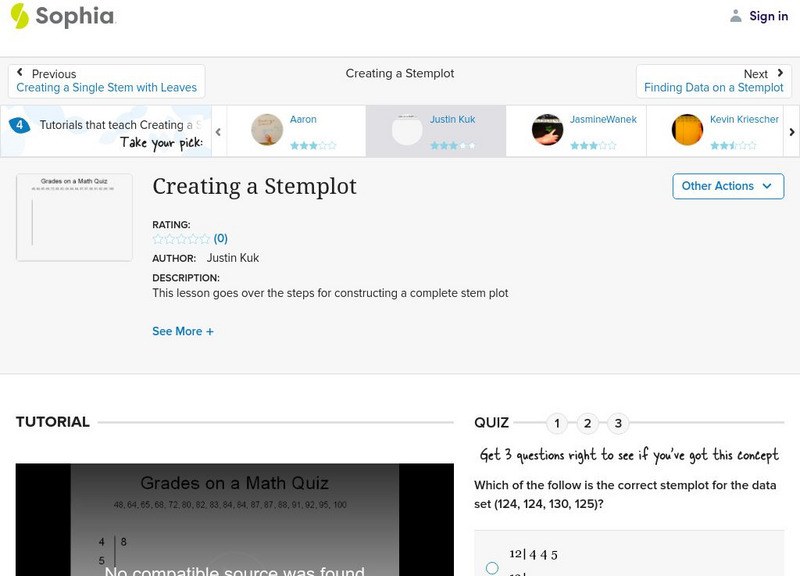 Sophia: Creating a Stemplot: Lesson 1 Instructional Video Sophia: Creating a Stemplot: Lesson 1 Instructional Video