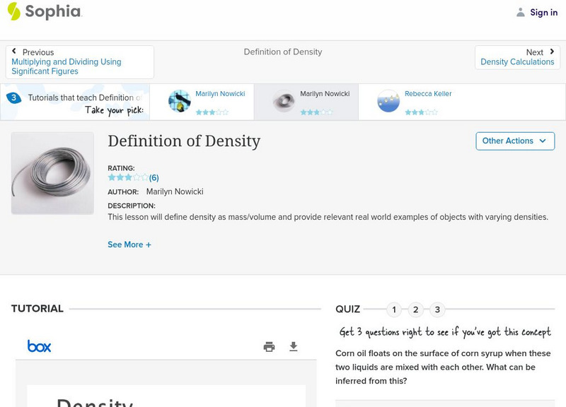 Sophia: Definition of Density: Lesson 2 PPT Sophia: Definition of Density: Lesson 2 PPT