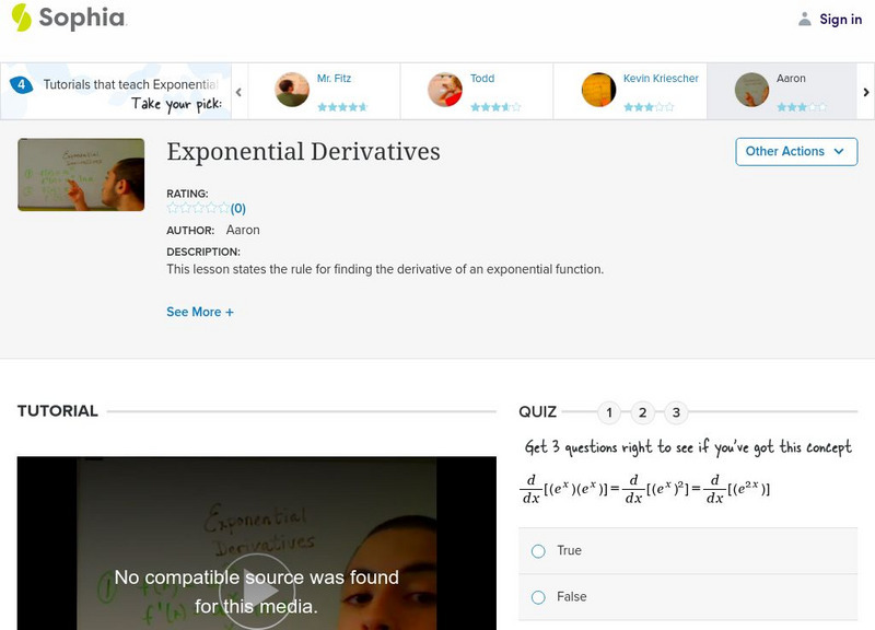 Sophia: Exponential Derivatives: Lesson 3 Instructional Video Sophia: Exponential Derivatives: Lesson 3 Instructional Video