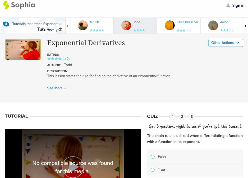 Sophia: Exponential Derivatives: Lesson 4 Instructional Video Sophia: Exponential Derivatives: Lesson 4 Instructional Video