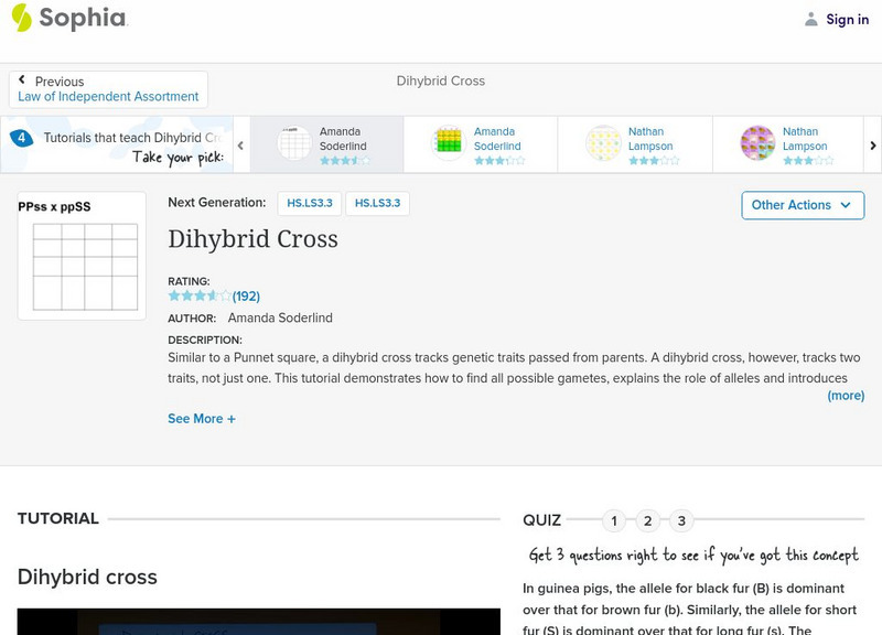 Sophia: Dihybrid Cross: Lesson 1 Instructional Video Sophia: Dihybrid Cross: Lesson 1 Instructional Video