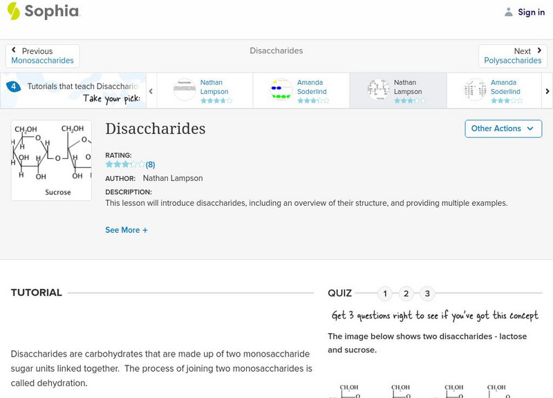 Sophia: Disaccharides: Lesson 2 Unit Plan Sophia: Disaccharides: Lesson 2 Unit Plan
