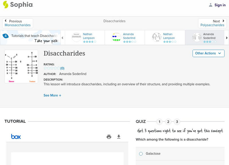 Sophia: Disaccharides: Lesson 3 PPT Sophia: Disaccharides: Lesson 3 PPT