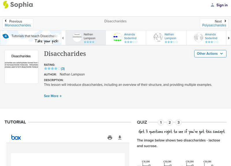Sophia: Disaccharides: Lesson 4 PPT Sophia: Disaccharides: Lesson 4 PPT