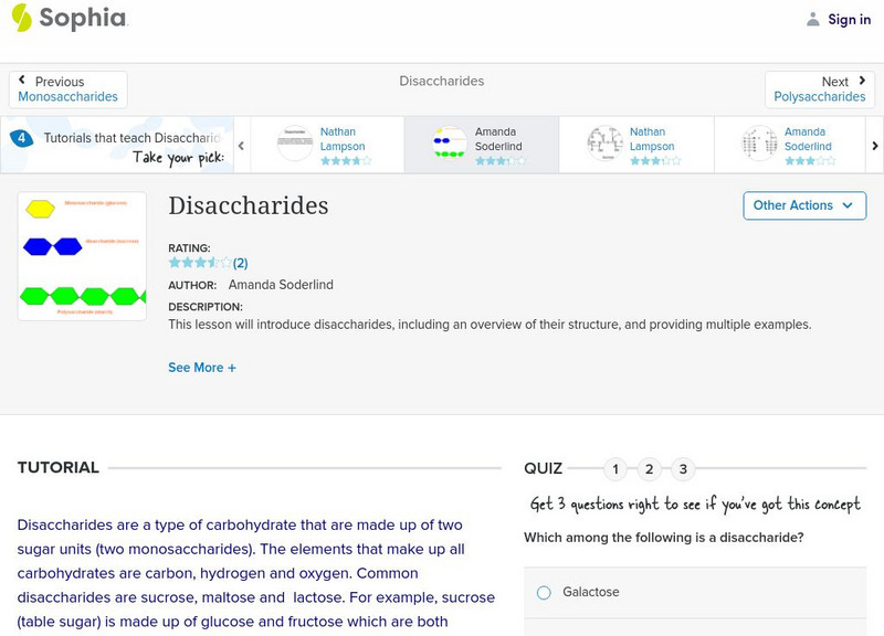 Sophia: Disaccharides: Lesson 1 Unit Plan Sophia: Disaccharides: Lesson 1 Unit Plan