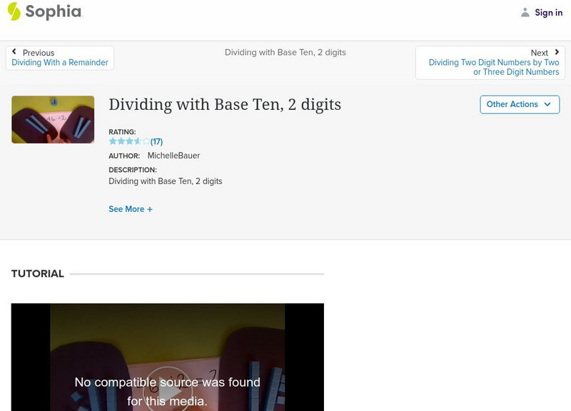 Sophia: Dividing With Base Ten, 2 Digits Instructional Video