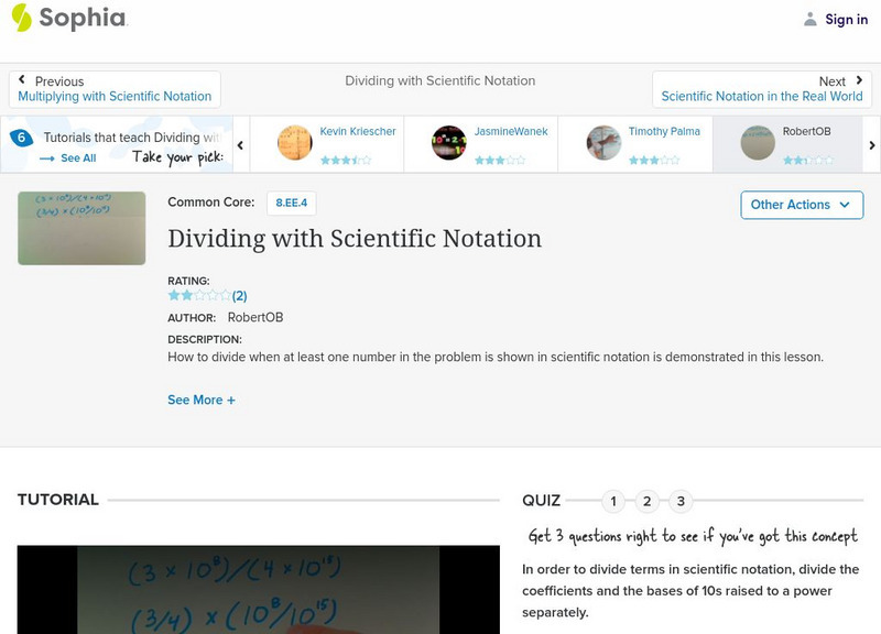 Sophia: Dividing With Scientific Notation: Lesson 10 Instructional Video