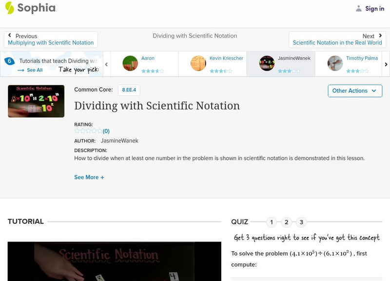 Sophia: Dividing With Scientific Notation: Lesson 6 Instructional Video