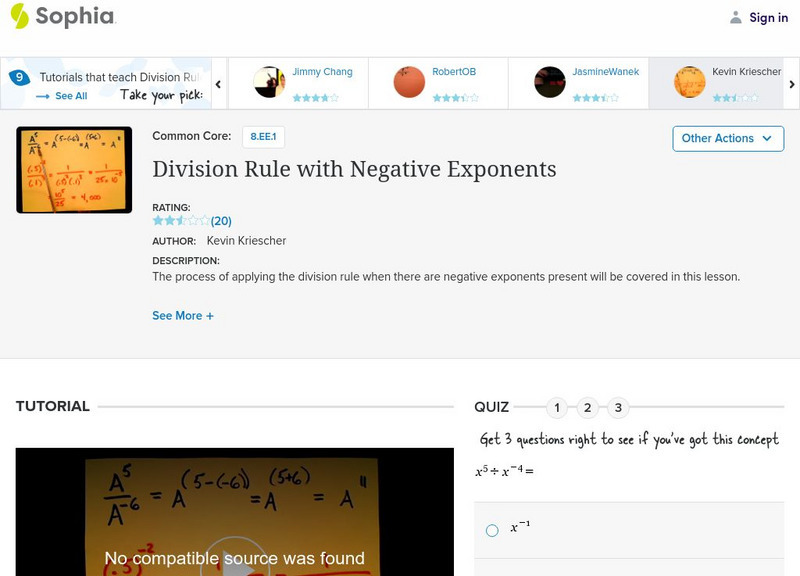 Sophia: Division Rule With Negative Exponents: Lesson 3 Instructional Video Sophia: Division Rule With Negative Exponents: Lesson 3 Instructional Video