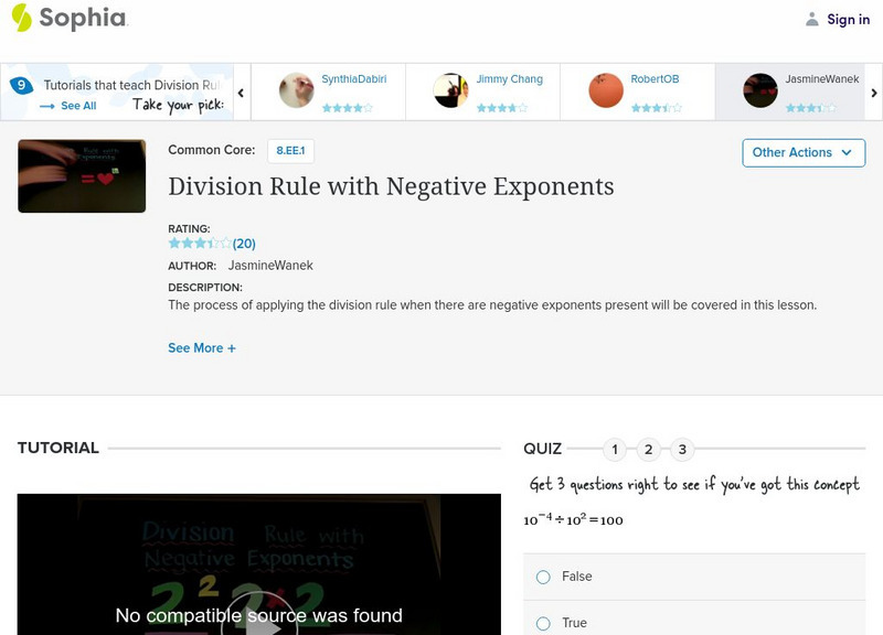 Sophia: Division Rule With Negative Exponents: Lesson 7 Instructional Video Sophia: Division Rule With Negative Exponents: Lesson 7 Instructional Video