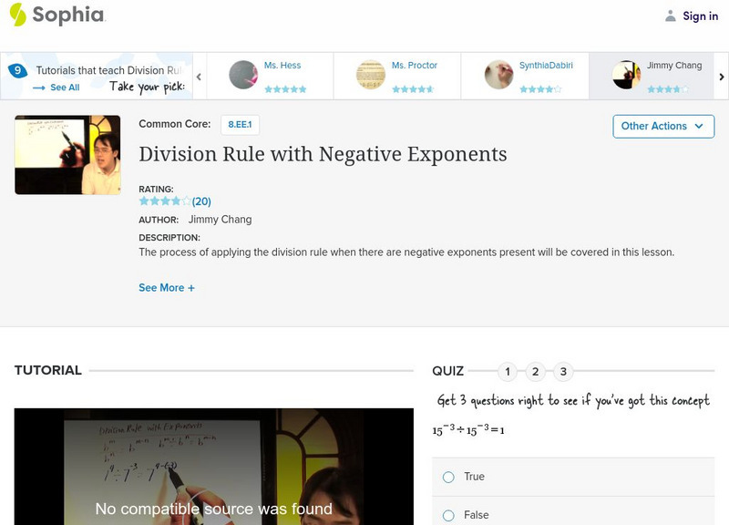 Sophia: Division Rule With Negative Exponents: Lesson 1 Instructional Video Sophia: Division Rule With Negative Exponents: Lesson 1 Instructional Video