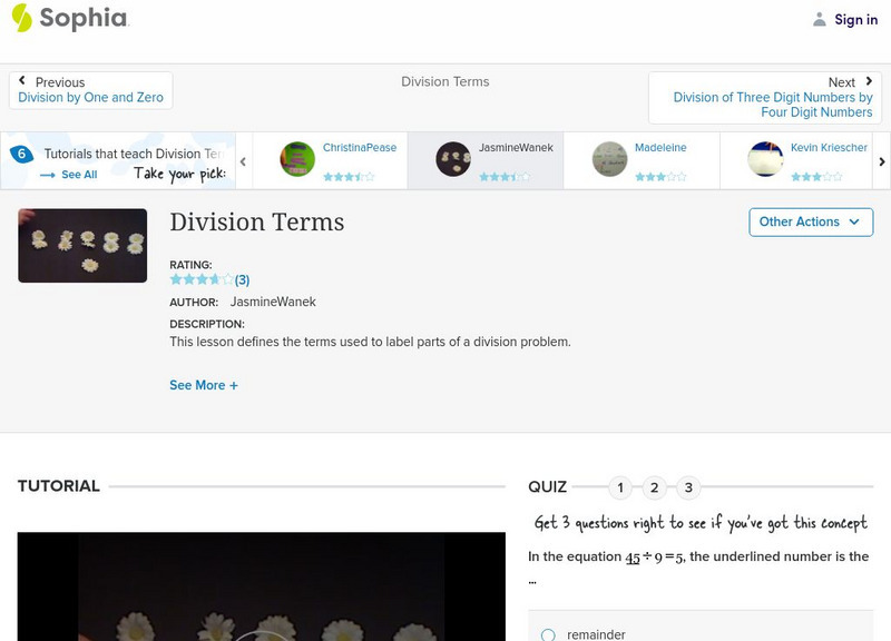 Sophia: Division Terms: Lesson 12 Instructional Video Sophia: Division Terms: Lesson 12 Instructional Video