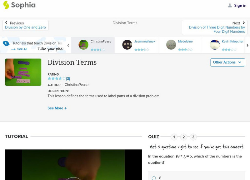 Sophia: Division Terms: Lesson 2 Instructional Video Sophia: Division Terms: Lesson 2 Instructional Video