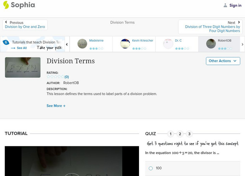 Sophia: Division Terms: Lesson 6 Instructional Video Sophia: Division Terms: Lesson 6 Instructional Video