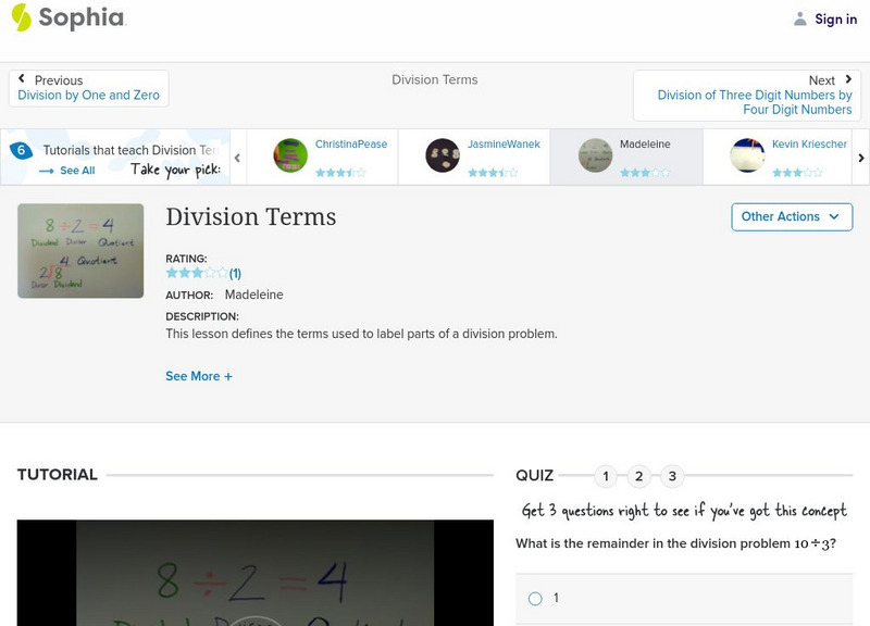 Sophia: Division Terms: Lesson 1 Instructional Video Sophia: Division Terms: Lesson 1 Instructional Video