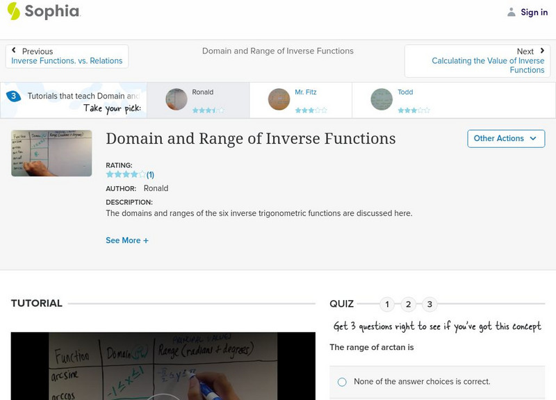 Sophia: Domain and Range of Inverse Functions: Lesson 3 Instructional Video