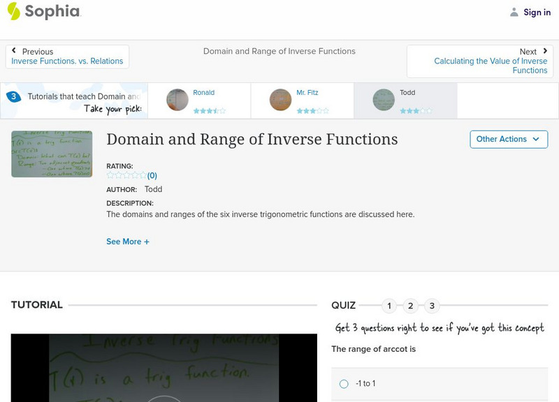 Sophia: Domain and Range of Inverse Functions: Lesson 4 Instructional Video