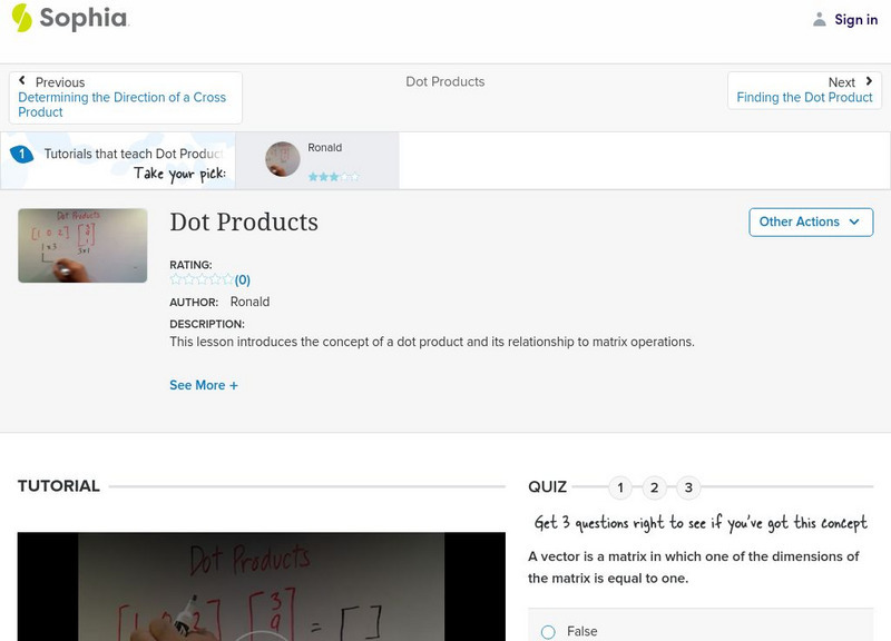 Sophia: Dot Products: Lesson 2 Instructional Video