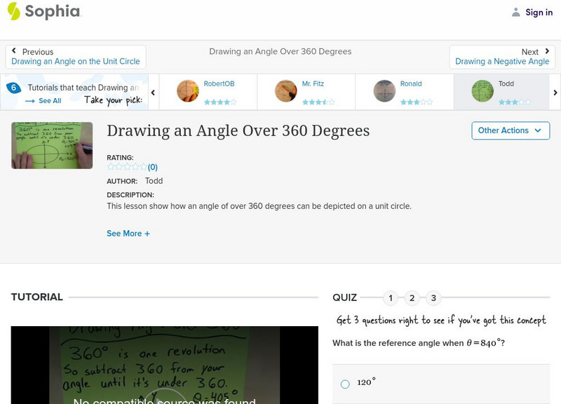 Sophia: Drawing an Angle Over 360 Degrees: Lesson 8 Instructional Video