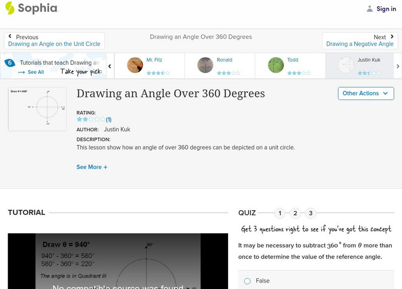 Sophia: Drawing an Angle Over 360 Degrees: Lesson 1 Instructional Video