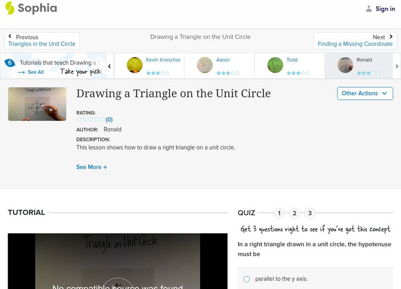 Sophia: Drawing a Triangle on the Unit Circle: Lesson 6 Instructional Video Sophia: Drawing a Triangle on the Unit Circle: Lesson 6 Instructional Video