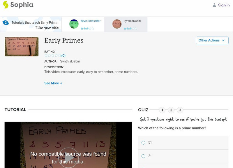 Sophia: Early Primes: Lesson 3 Instructional Video Sophia: Early Primes: Lesson 3 Instructional Video