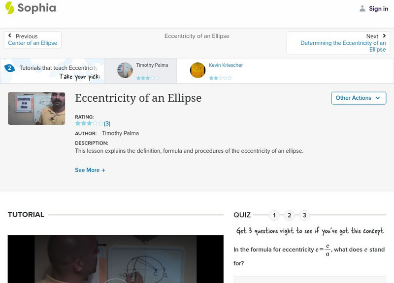 Sophia: Eccentricity of an Ellipse: Lesson 6 Instructional Video