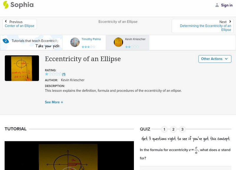 Sophia: Eccentricity of an Ellipse: Lesson 1 Instructional Video