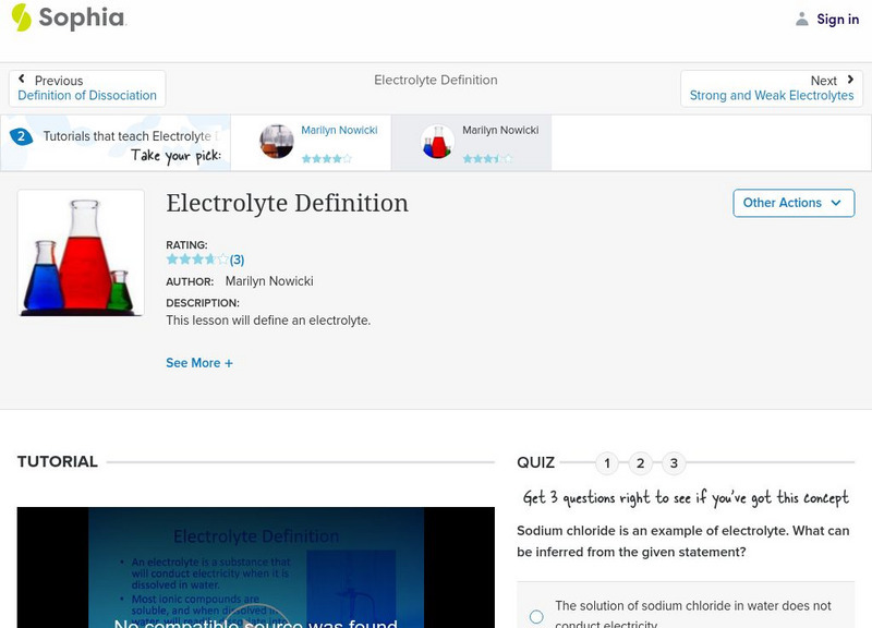Sophia: Electrolyte Definition: Lesson 2 Instructional Video