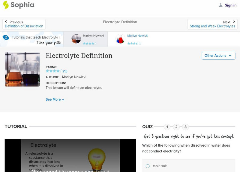 Sophia: Electrolyte Definition: Lesson 1 Instructional Video