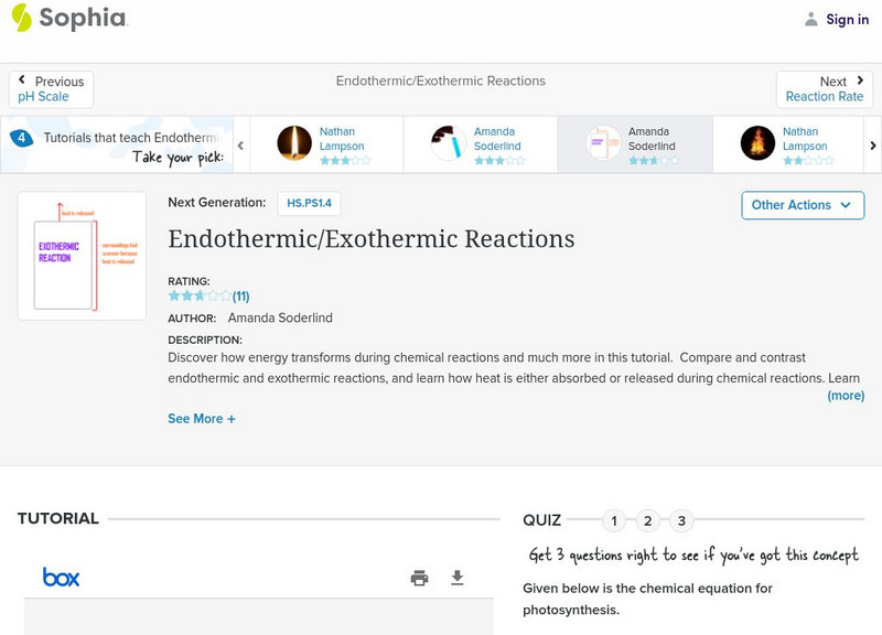 Sophia: Endothermic/exothermic Reactions: Lesson 3 PPT Sophia: Endothermic/exothermic Reactions: Lesson 3 PPT