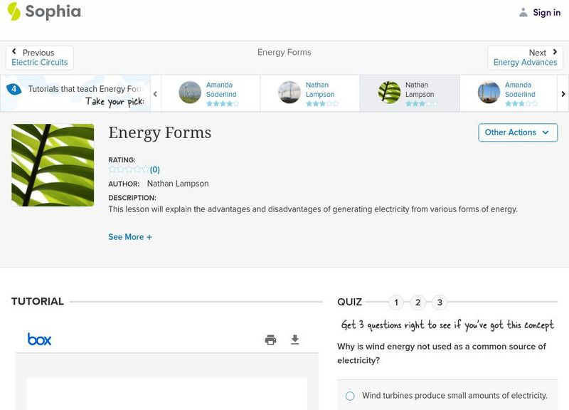 Sophia: Energy Forms: Lesson 4 PPT Sophia: Energy Forms: Lesson 4 PPT